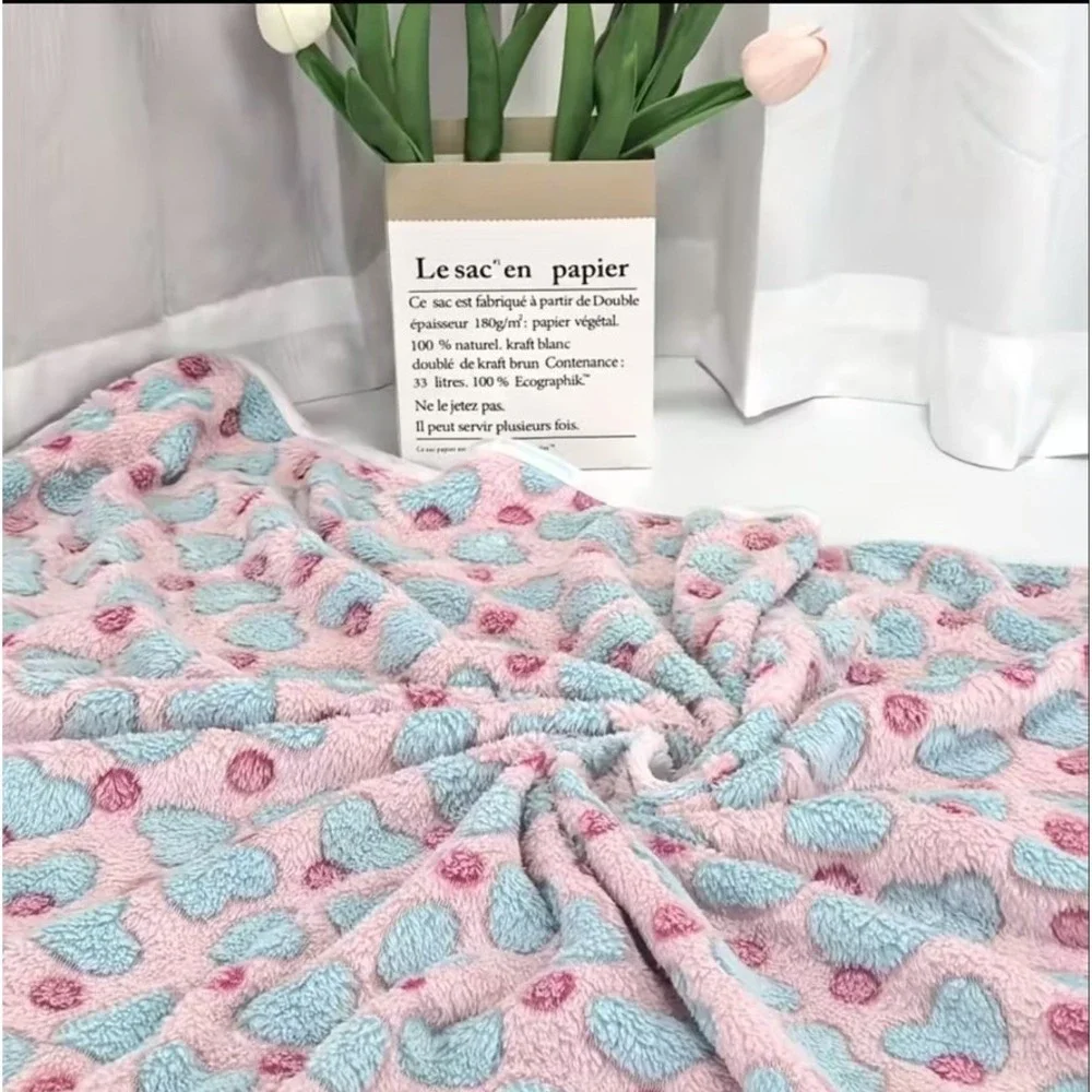 Manta Para Mascotas Grande De Felpa Suave Con Diseño De‎ Corazones Azules 104X76